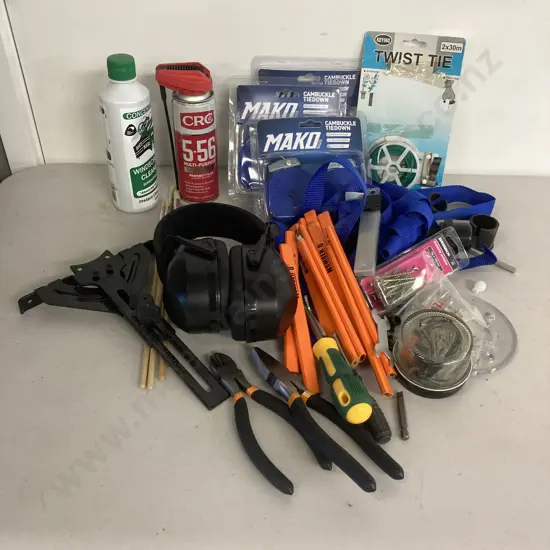 Clear Bin Tools, Cambuckle Tiedowns, CRC 5-56, Hearing Protection Etc